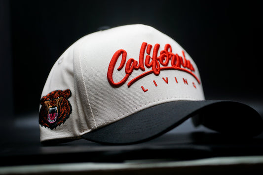 California Living Hat in cream and cherry red